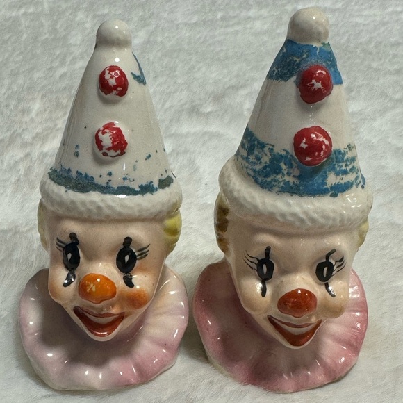 Japan Vintage Clown Circus Salt & Pepper Shakers Creepy Clowns MCM Collectible - Picture 9 of 11